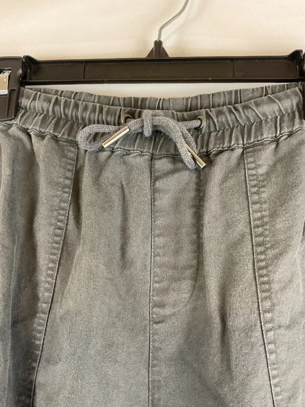 Quince Linen Blend Pants XL Dark Gray Elastic Tie Waist Pockets Straight Leg